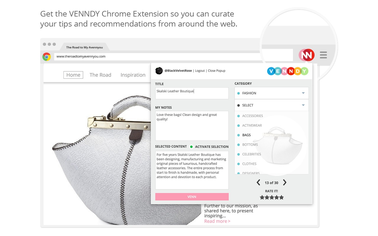 VENNDY - Using the extension helps you collect all your reviews and recommendations to one place